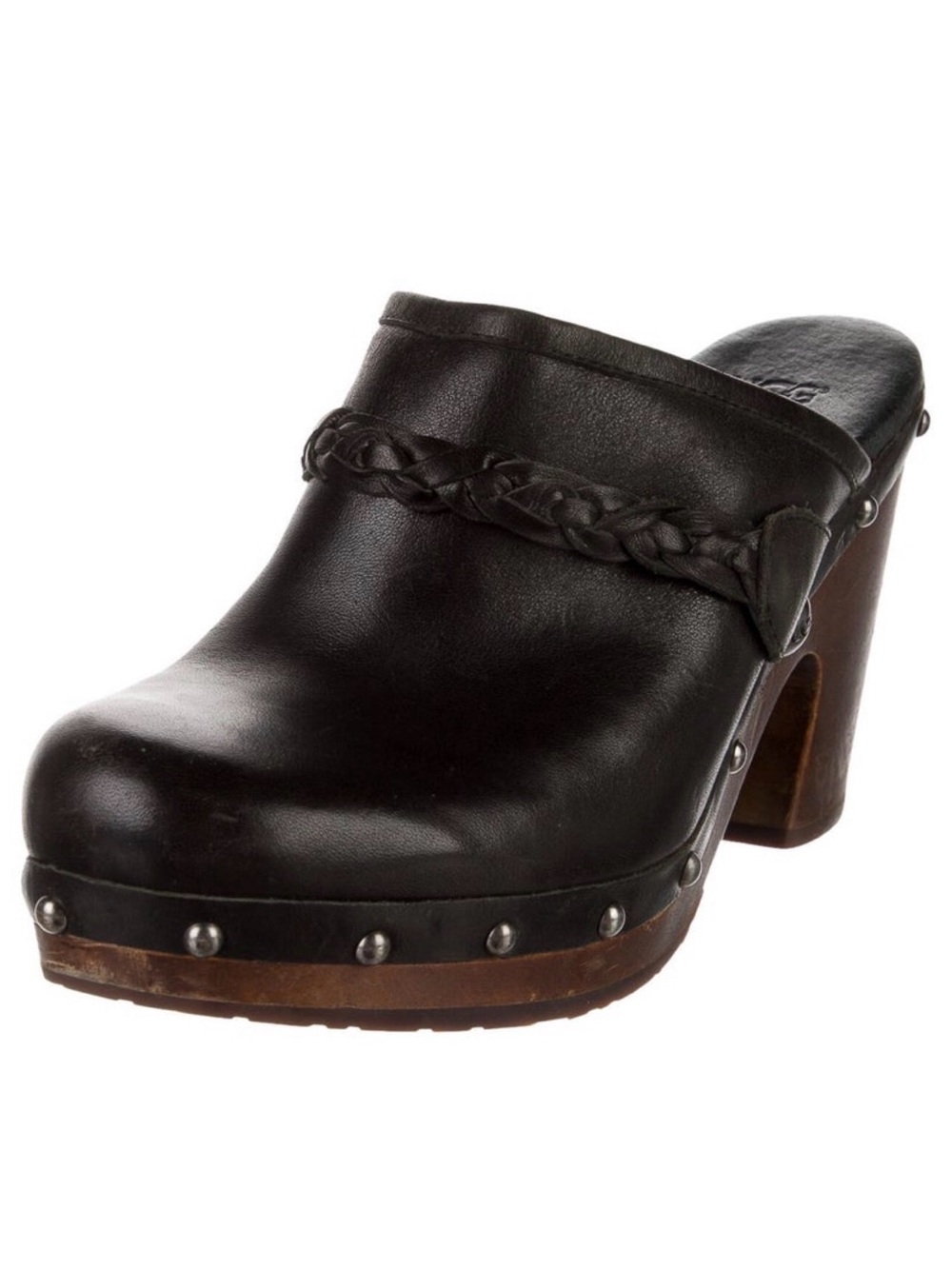 Women’s Black Leather Braided Clog Mule